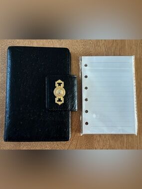 Gianni Versace Vintage Suburst Organizer/Planner, Black Ostrich, VGVC